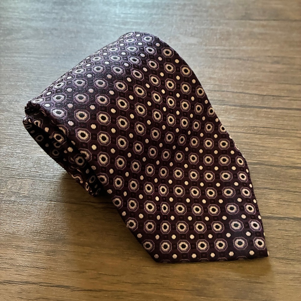Campia Moda Geometric Medallion Silk Necktie OS Purple Mens Woven Pattern